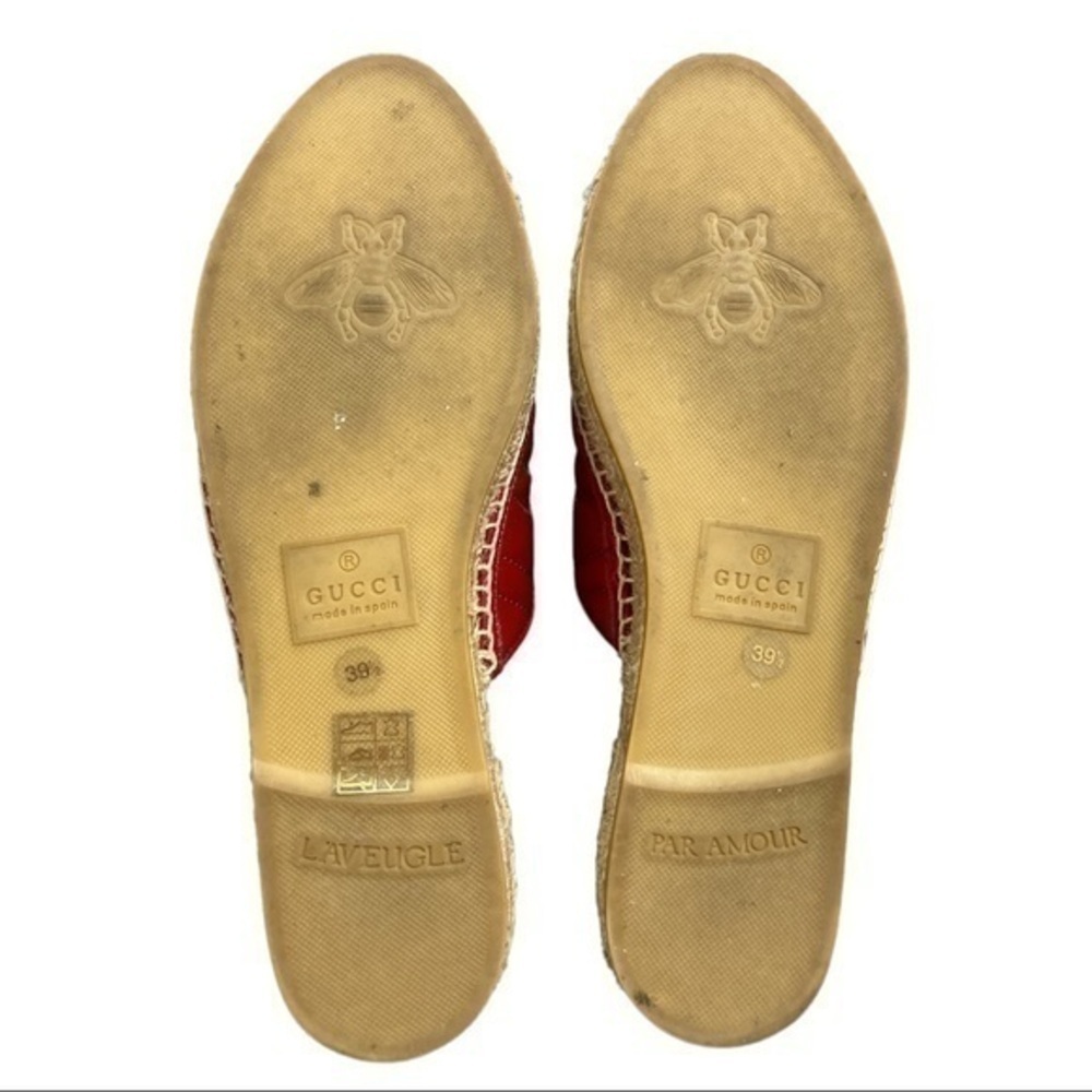 GUCCI Nappa Charlotte Hibiscus Red Leather GG Marmont Espadrille Mules Size 39.5 - Picture 6 of 7